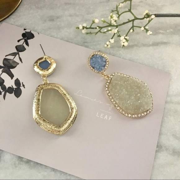 Elegant Cluster Two Tone Druzy Baby Blue Earrings - Picture 4 of 7